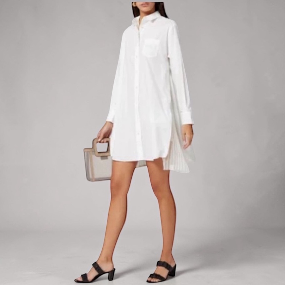 SACAI White Zip-up Side Slit Pleated ShirtDress - 2 / Medium